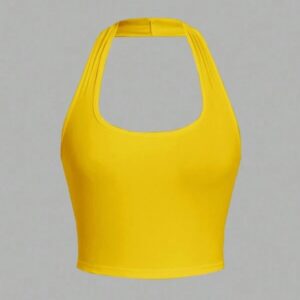 เสื้อครอปฮาล์เตอร์ผูกคอสีเหลืองสดสไตล์ซัมเมอร์