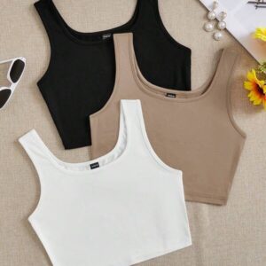 เสื้อครอปสายเดี่ยวคอสี่เหลี่ยมสีดำเรียบเซ็กซี่