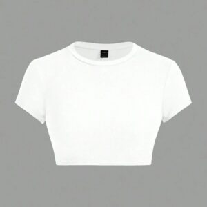 เสื้อครอปแขนสั้นคอกลมเรียบสีขาวมินิมอล