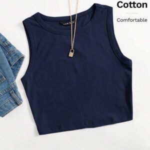 เสื้อครอปสายเดี่ยวคอตตอนสีกรมเนื้อหนาเรียบ