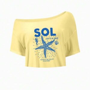 เสื้อครอปแขนสั้นพิมพ์ลาย SOL สีเหลืองกราฟิกสดใส