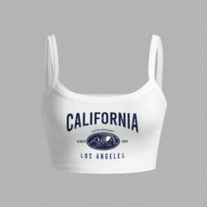 เสื้อครอปสายเดี่ยวคอสี่เหลี่ยมลาย California สีขาว