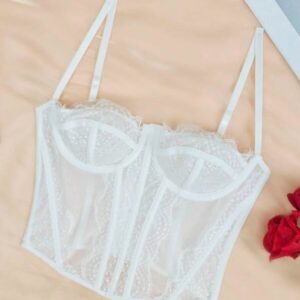 เสื้อครอปสายเดี่ยวผูกเชือกหน้าผ้าฟอกสีฟ้า