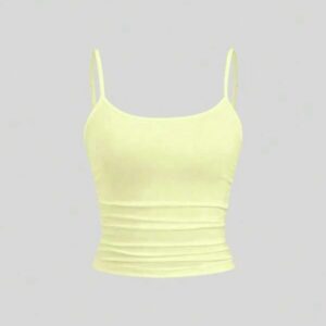 เสื้อครอปสายเดี่ยวคอสี่เหลี่ยมสีเหลืองสดใส